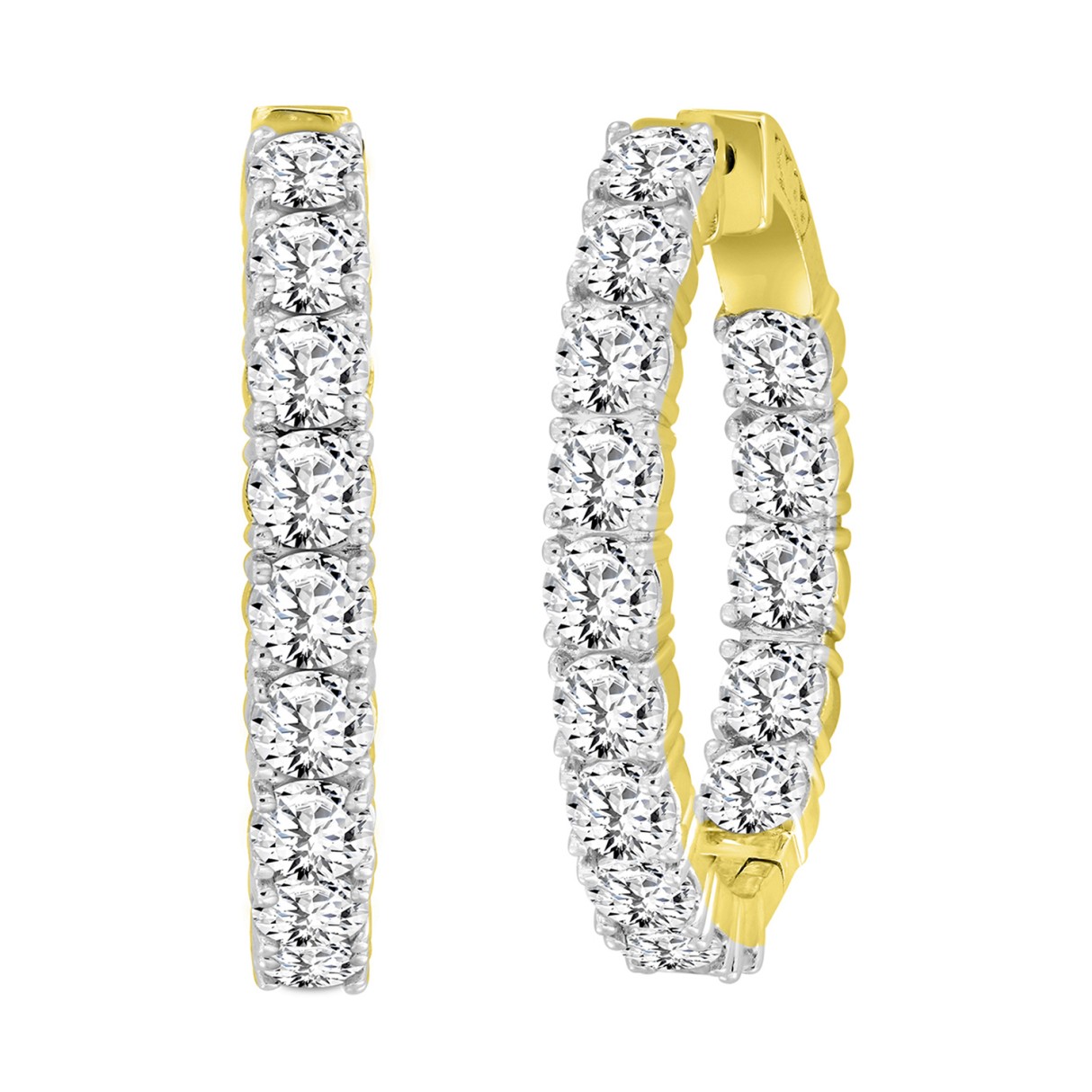 LADIES HOOP EARRINGS 9CT ROUND DIAMOND 14K YELLOW GOLD