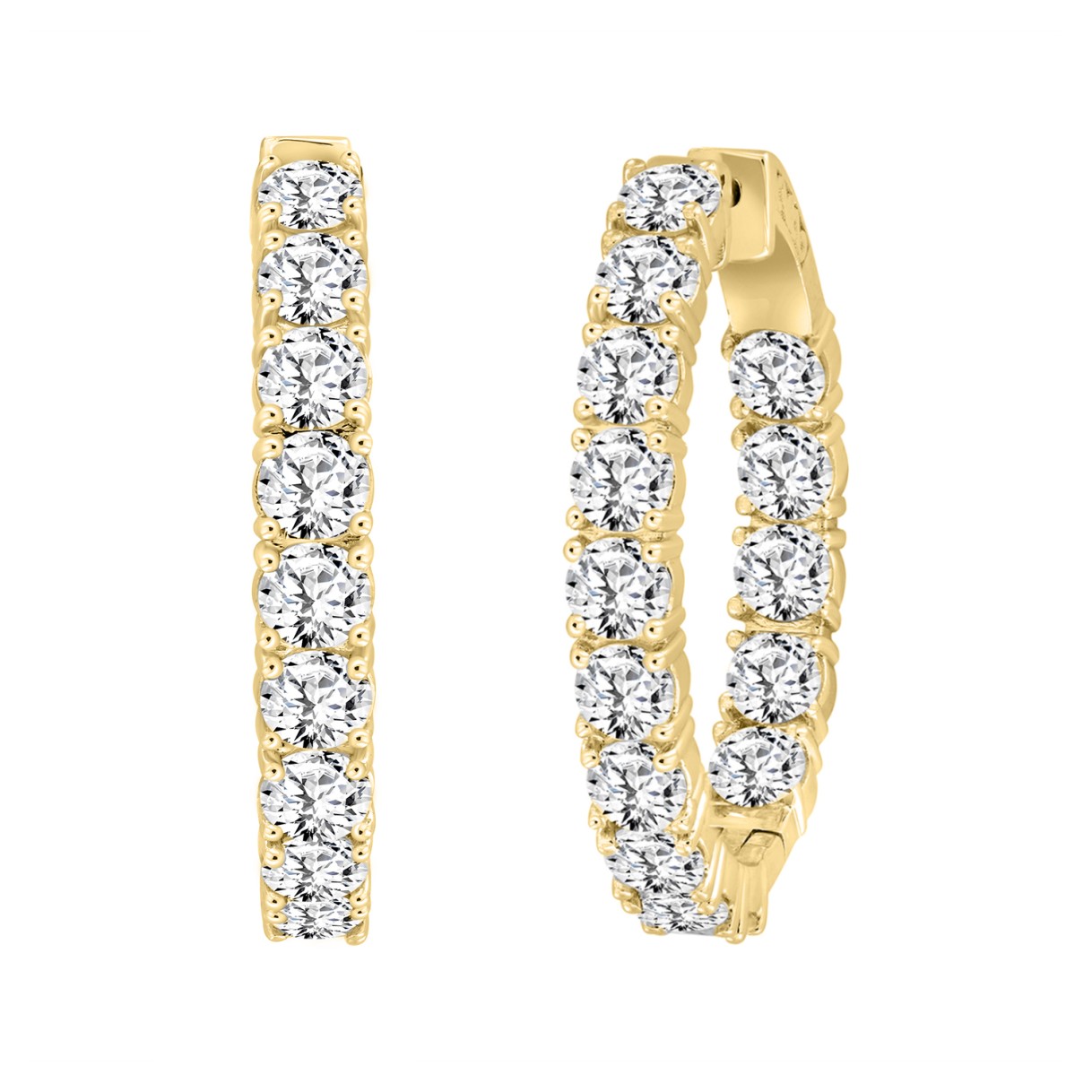 LADIES HOOP EARRINGS 9CT ROUND DIAMOND 14K YELLOW GOLD