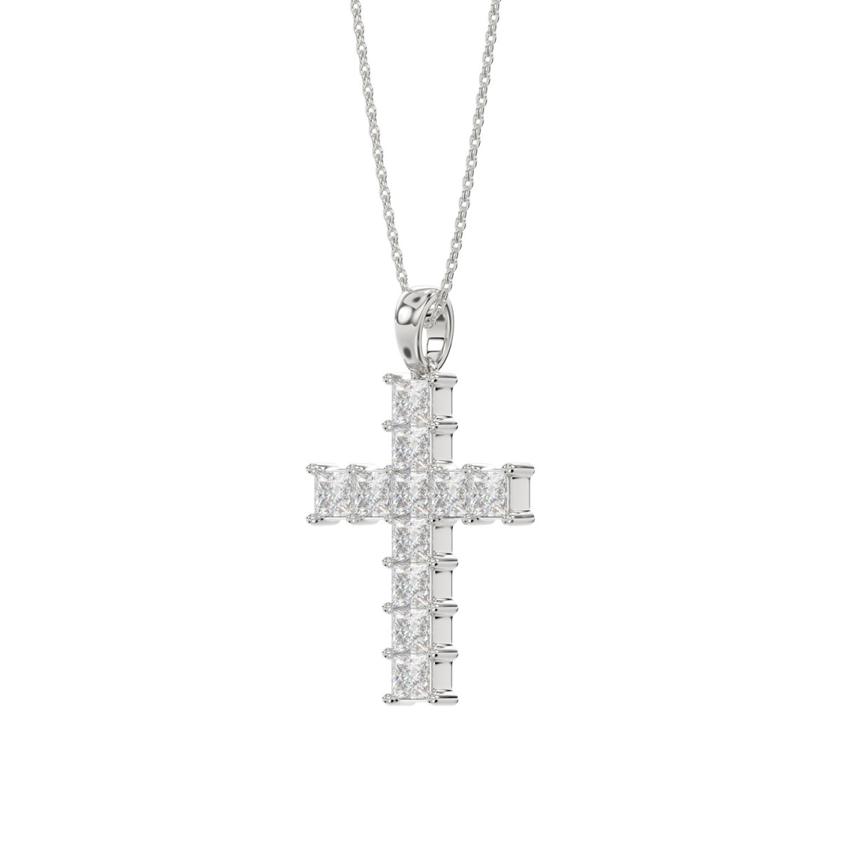 LADIES CROSS PENDANT WITH CHAIN 2 3/4CT PRINCESS DIAMOND 14K WHITE GOLD