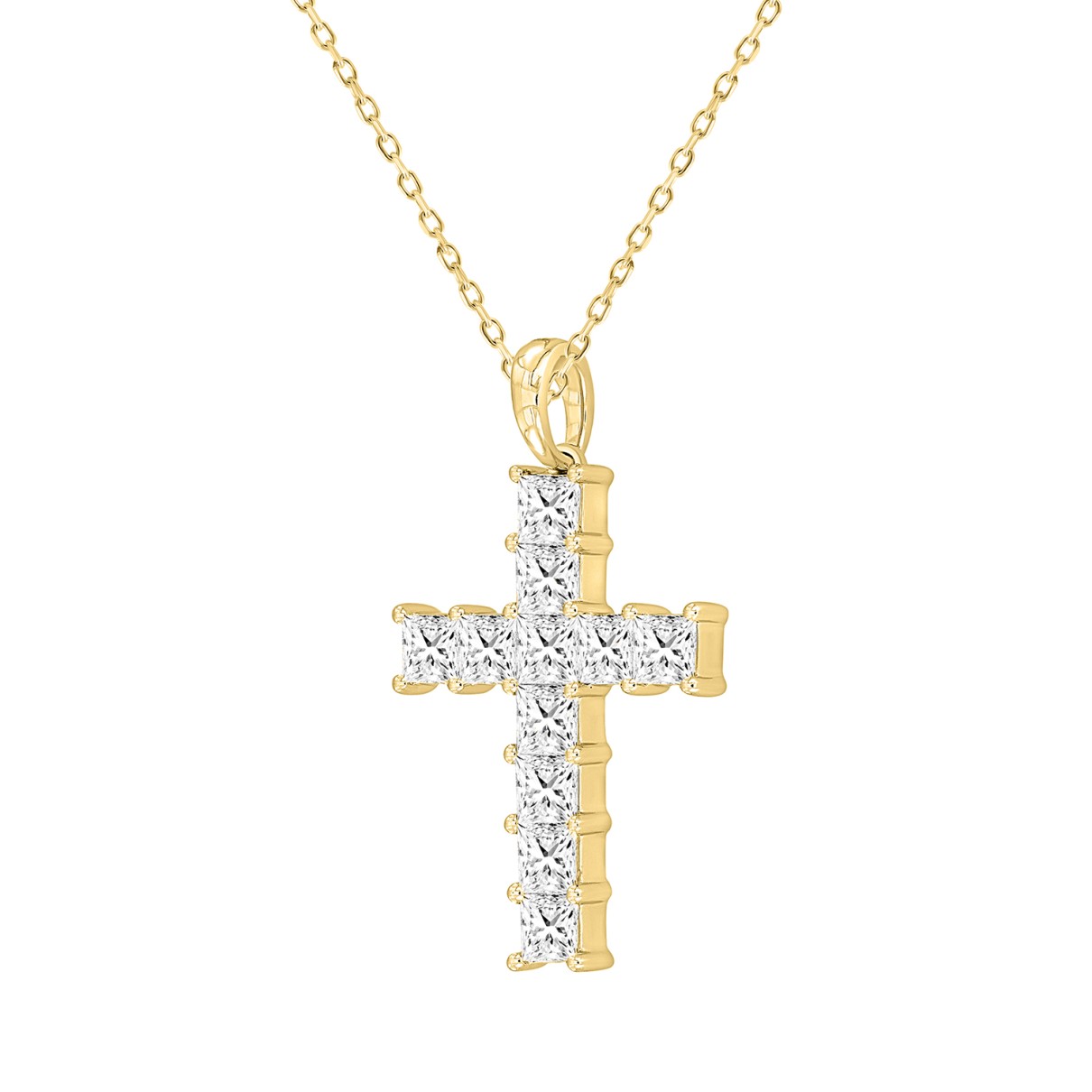 LADIES CROSS PENDANT WITH CHAIN 2 3/4CT PRINCESS DIAMOND 14K YELLOW GOLD