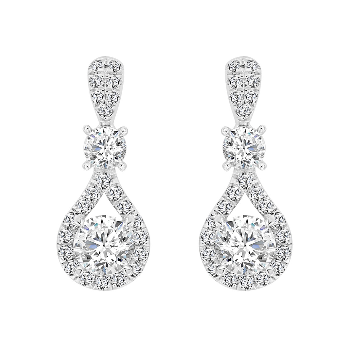 LADIES EARRINGS 3 1/2 CT ROUND DIAMOND 14K WHITE GOLD (CENTER STONE ROUND DIAMOND 2CT )