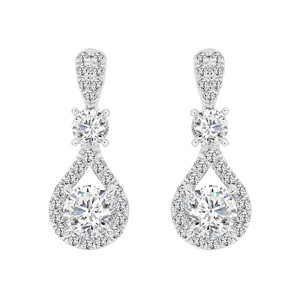 LADIES EARRINGS 3 1/2 CT ROUND DIAMOND 14K WHITE GOLD (CENTER STONE ROUND DIAMOND 2CT )