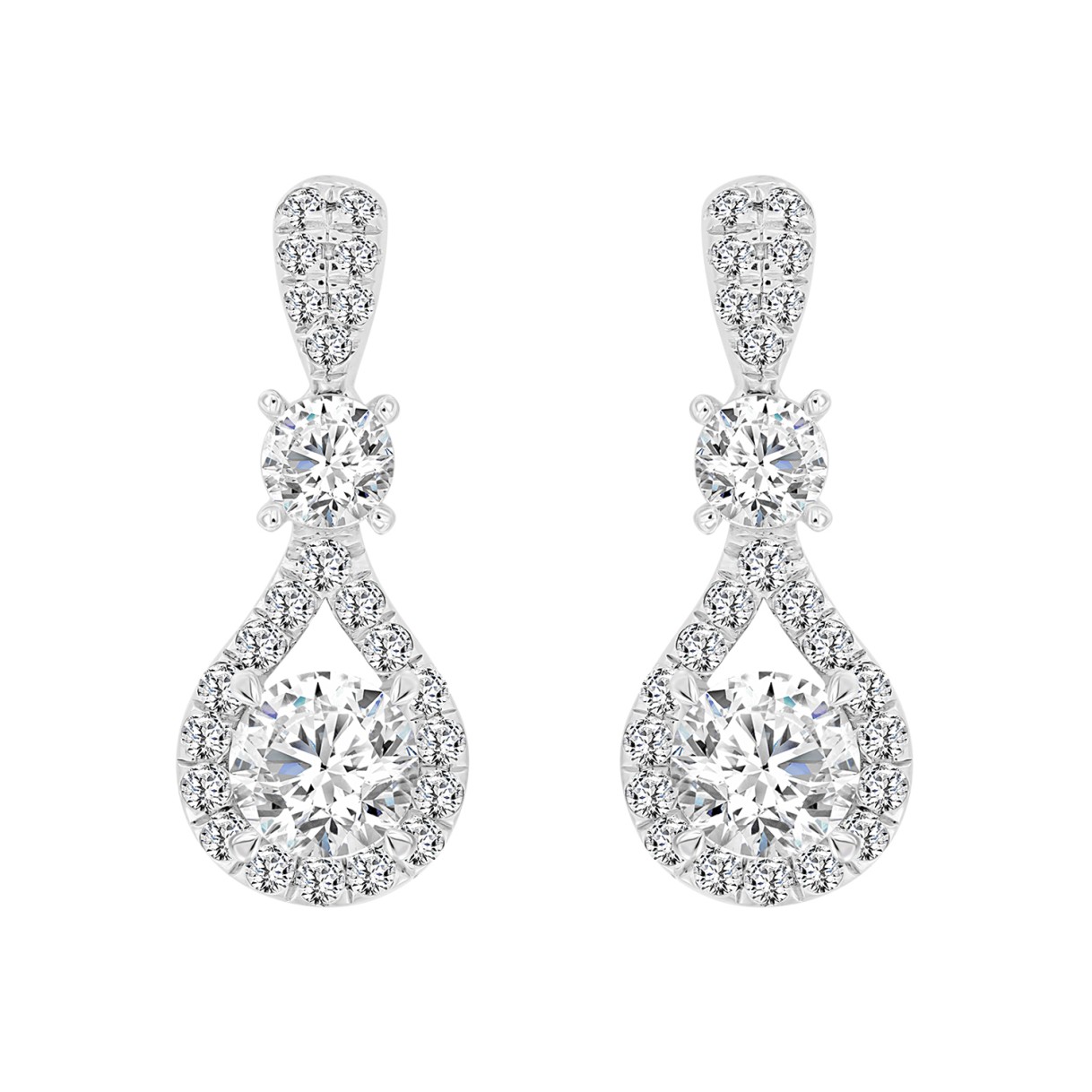 LADIES EARRINGS 3 1/2 CT ROUND DIAMOND 14K WHITE GOLD (CENTER STONE ROUND DIAMOND 2CT )