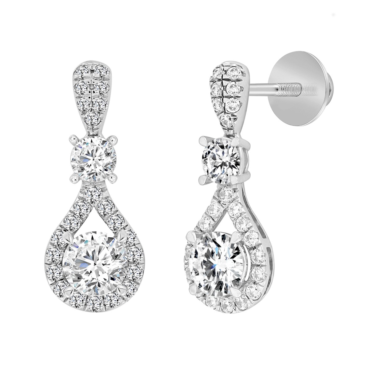 LADIES EARRINGS 3 1/2 CT ROUND DIAMOND 14K WHITE GOLD (CENTER STONE ROUND DIAMOND 2CT )