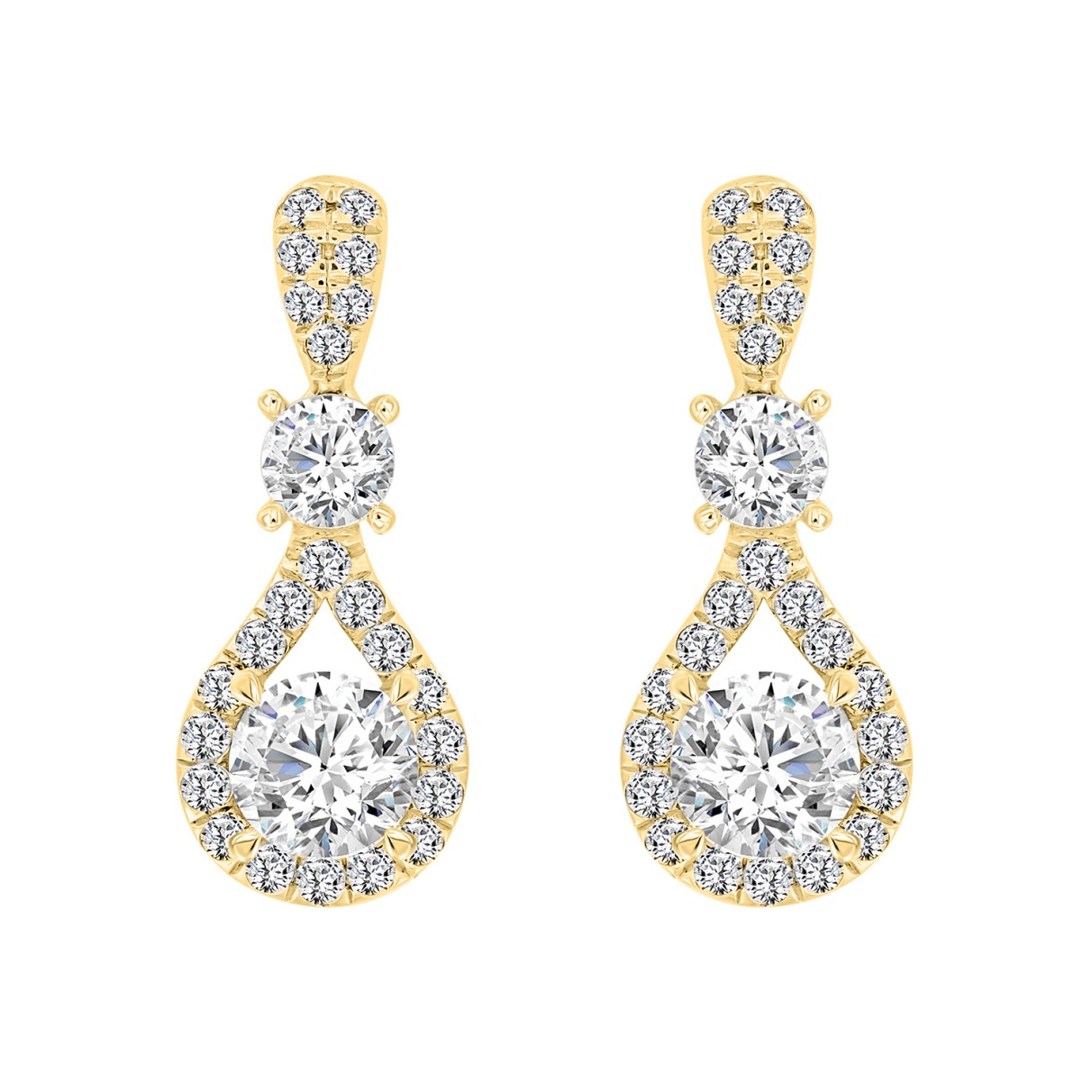 LADIES EARRINGS 3 1/2 CT ROUND DIAMOND 14K YELLOW ...