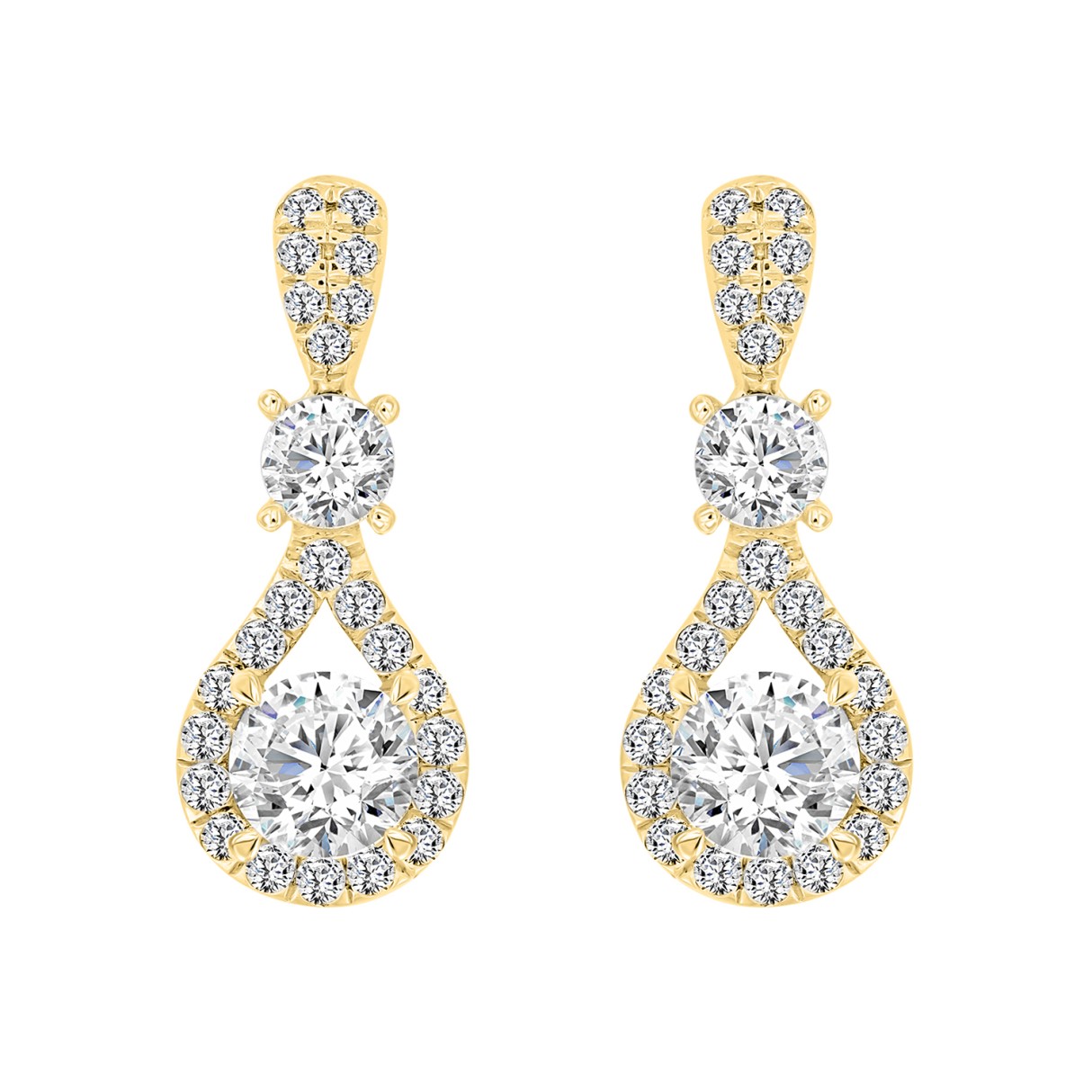 LADIES EARRINGS 3 1/2 CT ROUND DIAMOND 14K YELLOW ...