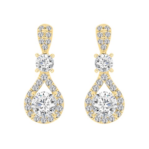 LADIES EARRINGS 3 1/2 CT ROUND DIAMOND 14K YELLOW GOLD (CENTER STONE ROUND DIAMOND 2CT )