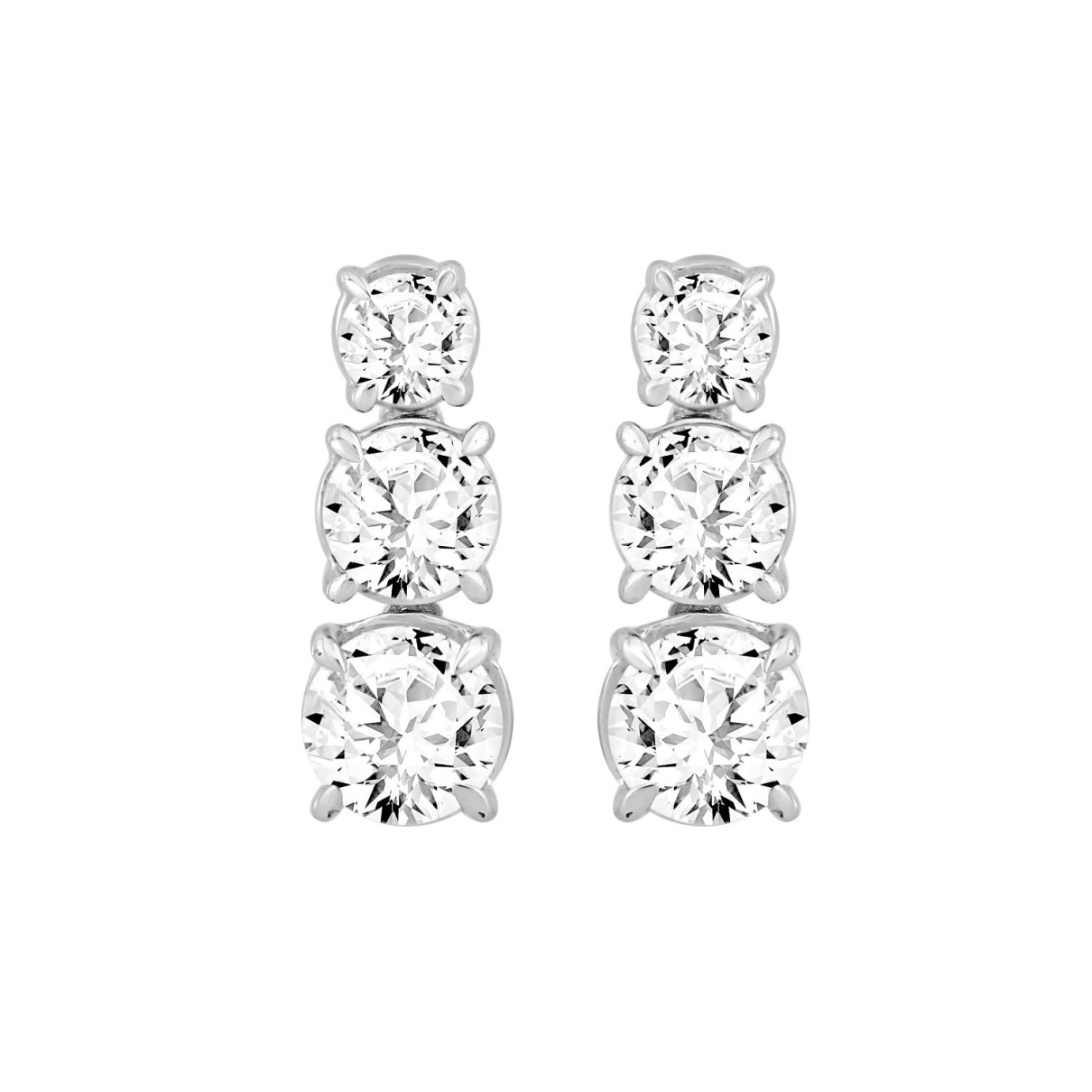 LADIES EARRINGS 3CT ROUND DIAMOND 14K WHITE GOLD (...