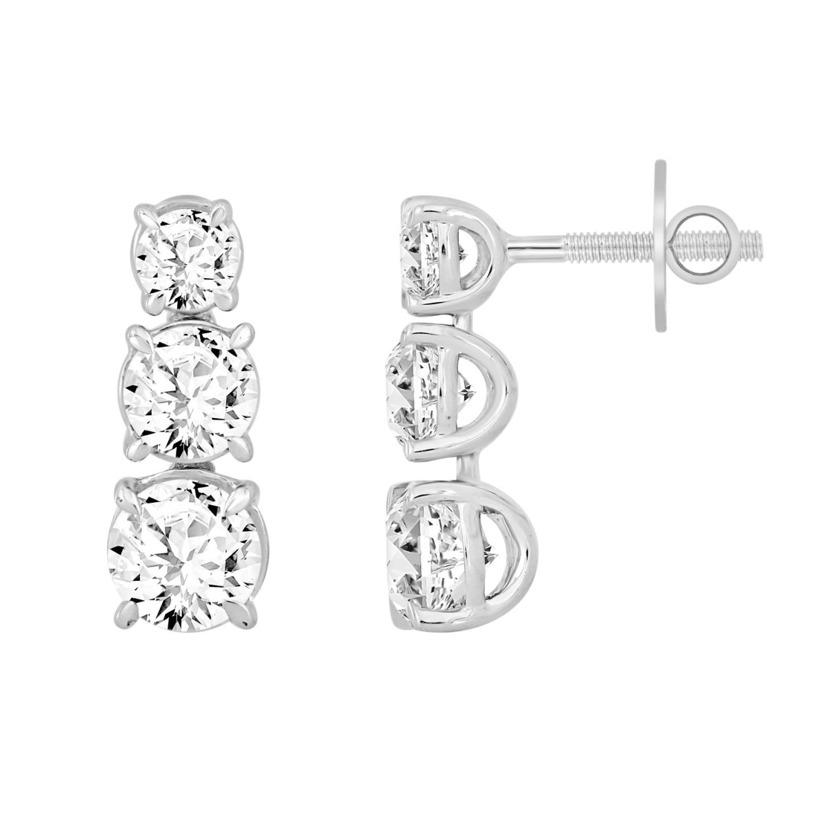 LADIES EARRINGS 3CT ROUND DIAMOND 14K WHITE GOLD (CENTER STONE ROUND DIAMOND 1 1/2CT )