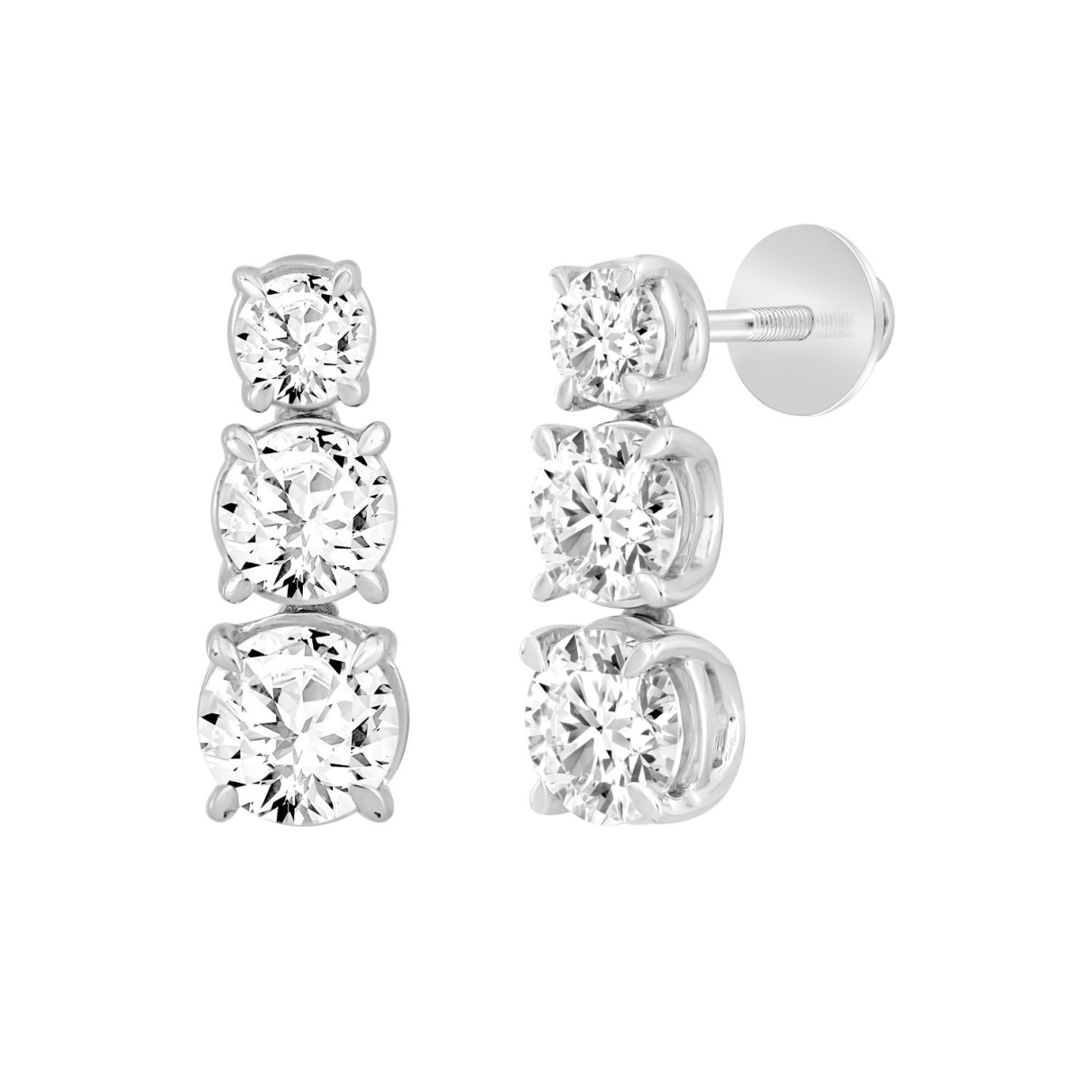 LADIES EARRINGS 3CT ROUND DIAMOND 14K WHITE GOLD (CENTER STONE ROUND DIAMOND 1 1/2CT )