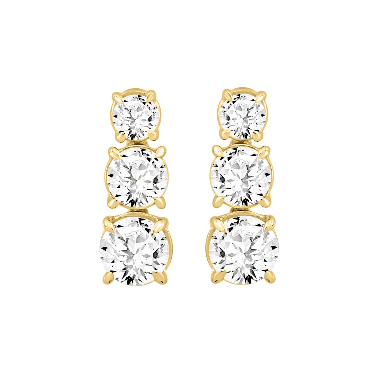 LADIES EARRINGS 3CT ROUND DIAMOND 14K YELLOW GOLD ...