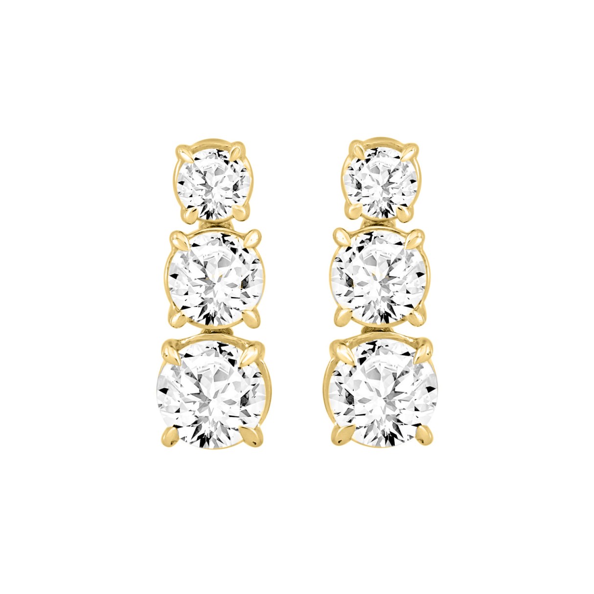 LADIES EARRINGS 3CT ROUND DIAMOND 14K YELLOW GOLD ...