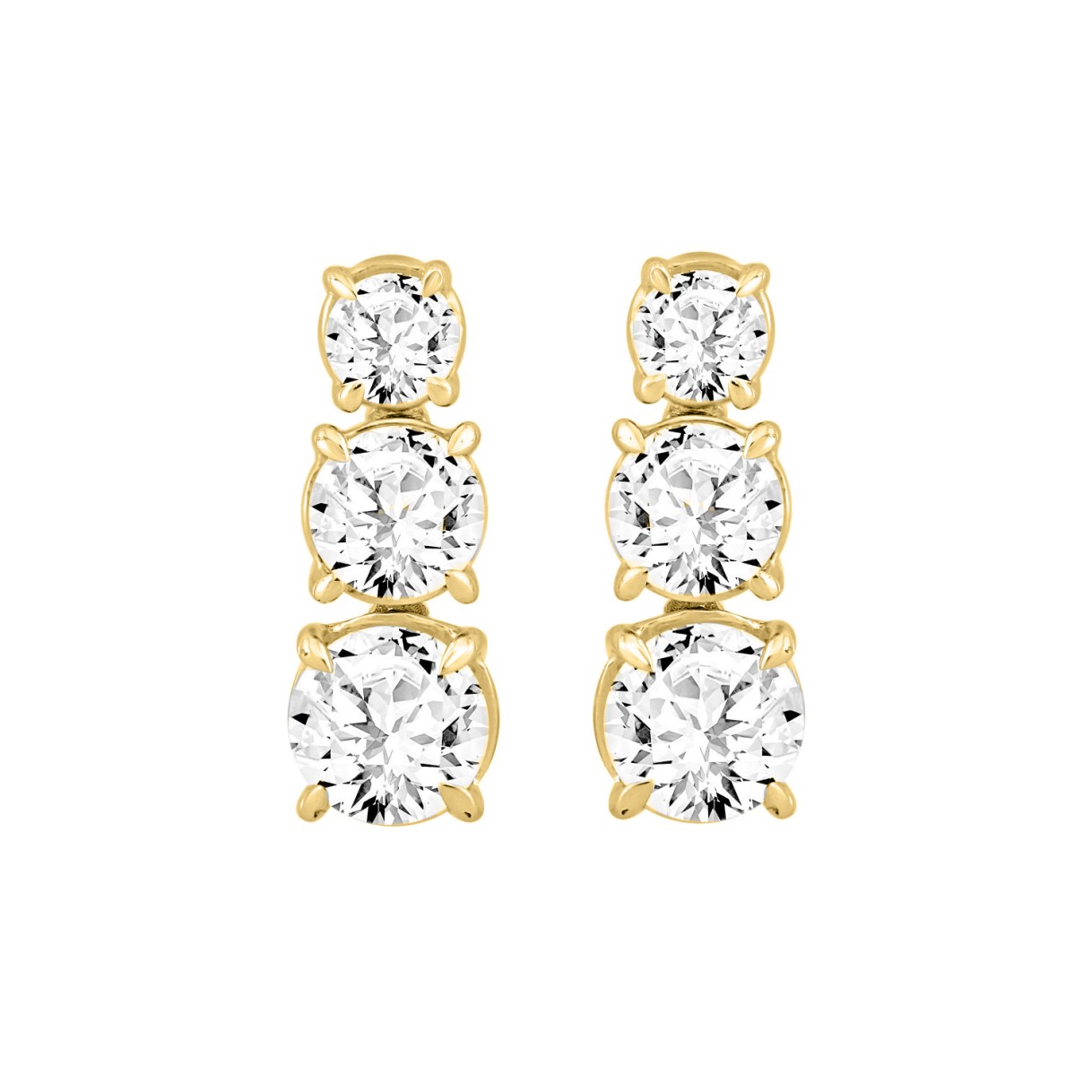 LADIES EARRINGS 3CT ROUND DIAMOND 14K YELLOW GOLD (CENTER STONE ROUND DIAMOND 1 1/2CT )