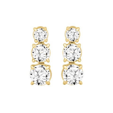 LADIES EARRINGS 3CT ROUND DIAMOND 14K YELLOW GOLD (CENTER STONE ROUND DIAMOND 1 1/2CT )