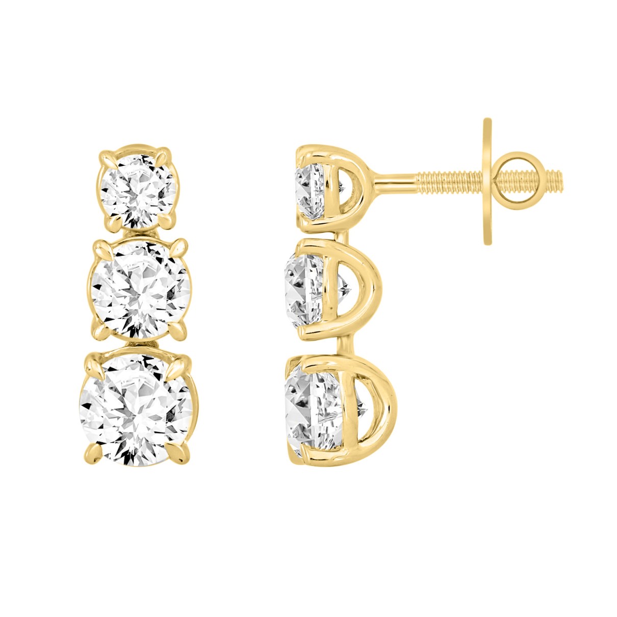 LADIES EARRINGS 3CT ROUND DIAMOND 14K YELLOW GOLD (CENTER STONE ROUND DIAMOND 1 1/2CT )