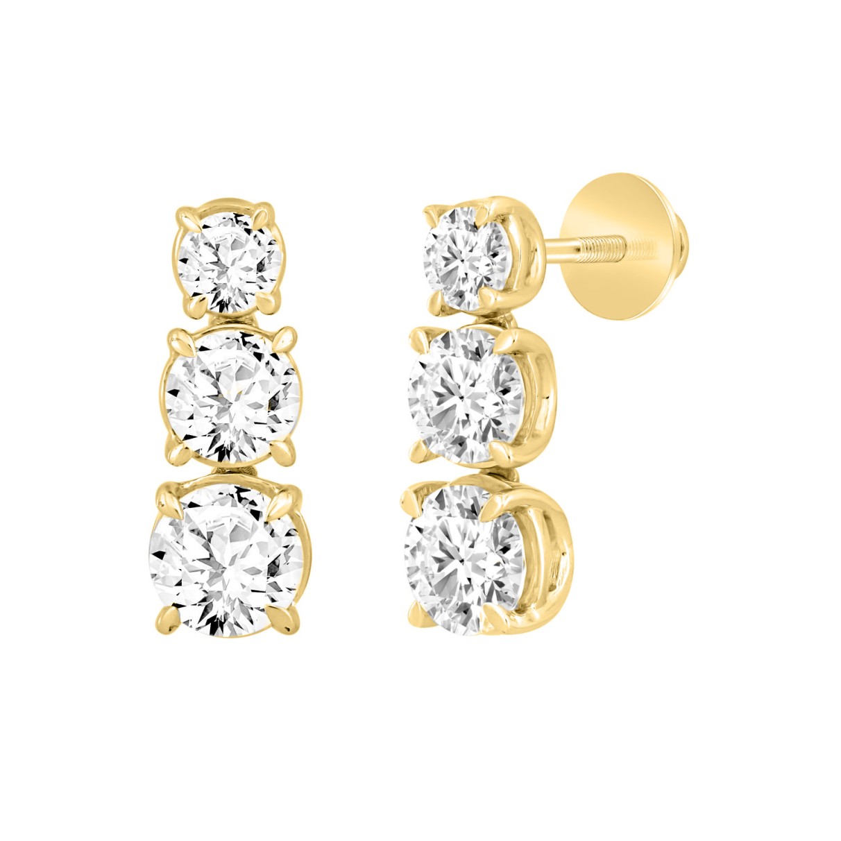 LADIES EARRINGS 3CT ROUND DIAMOND 14K YELLOW GOLD (CENTER STONE ROUND DIAMOND 1 1/2CT )