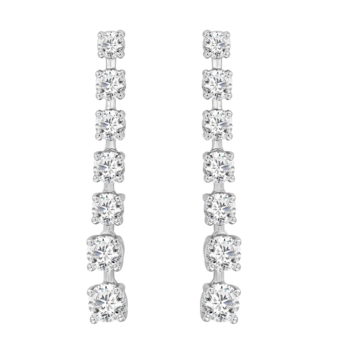 LADIES LINEAR EARRINGS 3CT ROUND DIAMOND 14K WHITE...