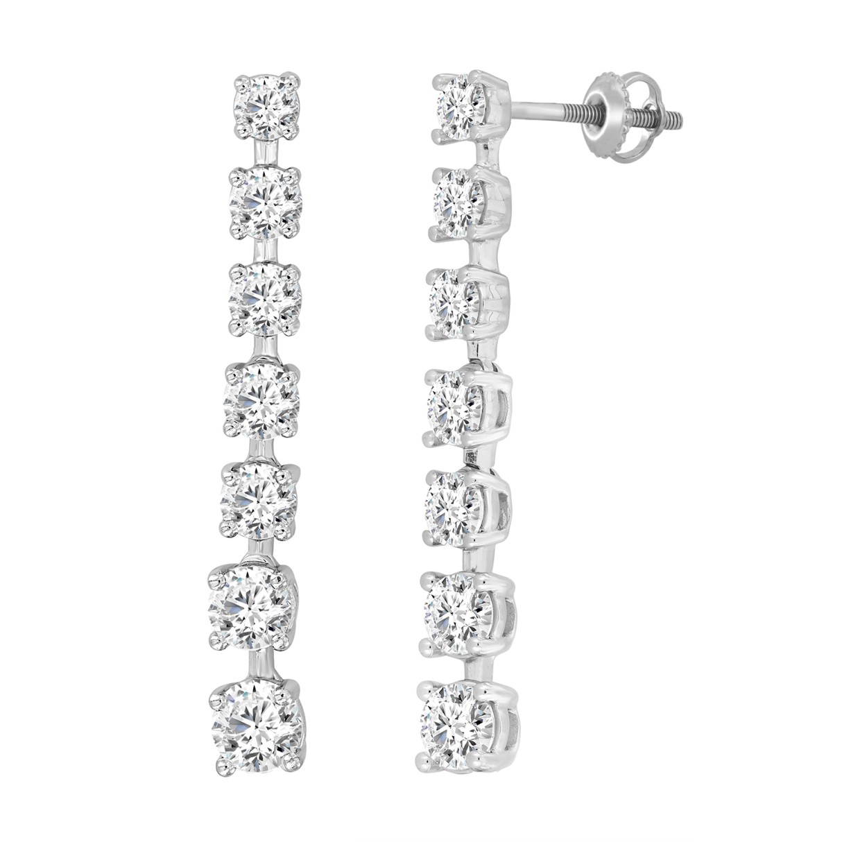 LADIES LINEAR EARRINGS 3CT ROUND DIAMOND 14K WHITE GOLD