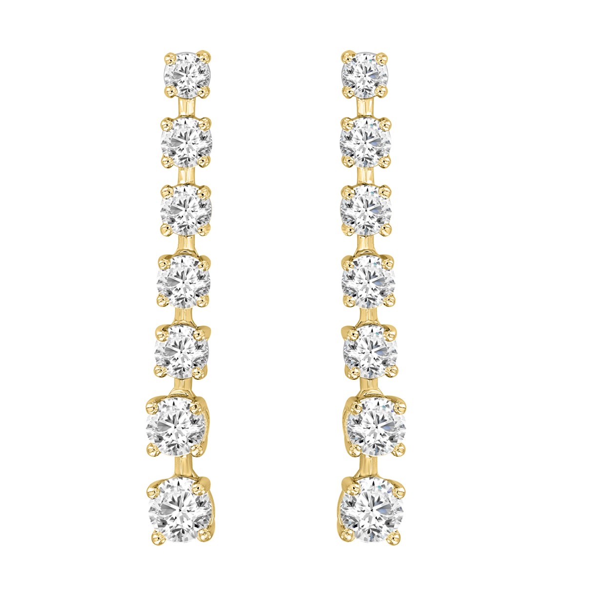 LADIES LINEAR EARRINGS 3CT ROUND DIAMOND 14K YELLO...