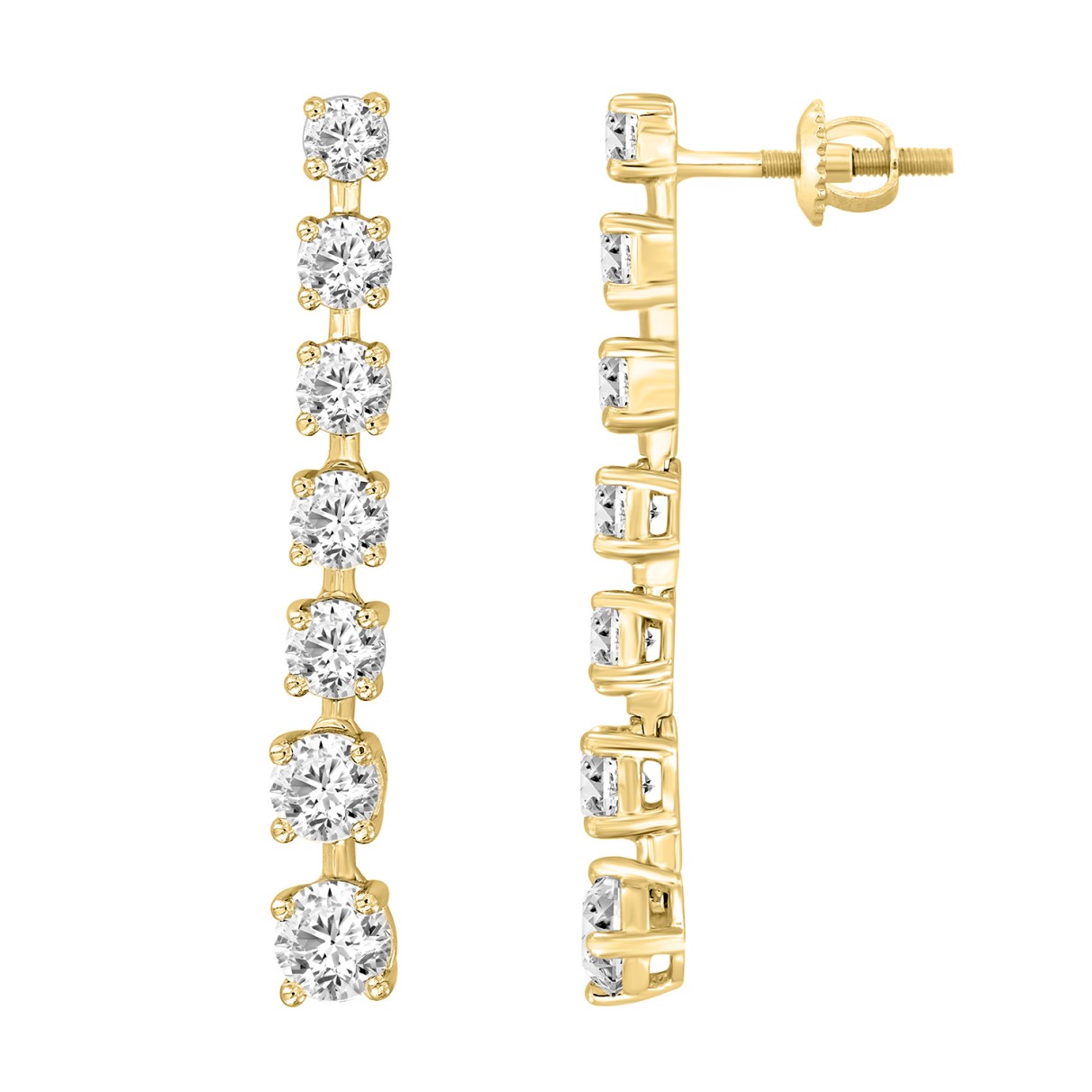 LADIES LINEAR EARRINGS 3CT ROUND DIAMOND 14K YELLOW GOLD