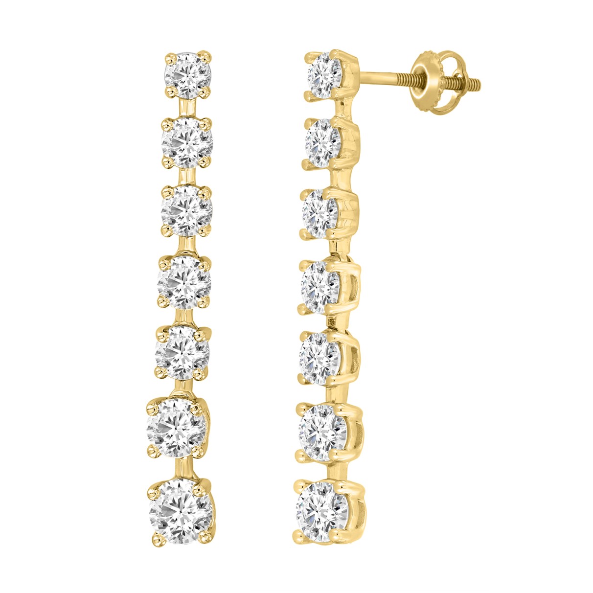 LADIES LINEAR EARRINGS 3CT ROUND DIAMOND 14K YELLOW GOLD