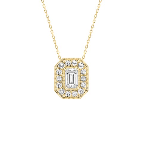 LADIES PENDANT 1CT ROUND/EMERALD DIAMOND 14K YELLOW GOLD (CENTER STONE EMERALD DIAMOND 3/4CT )