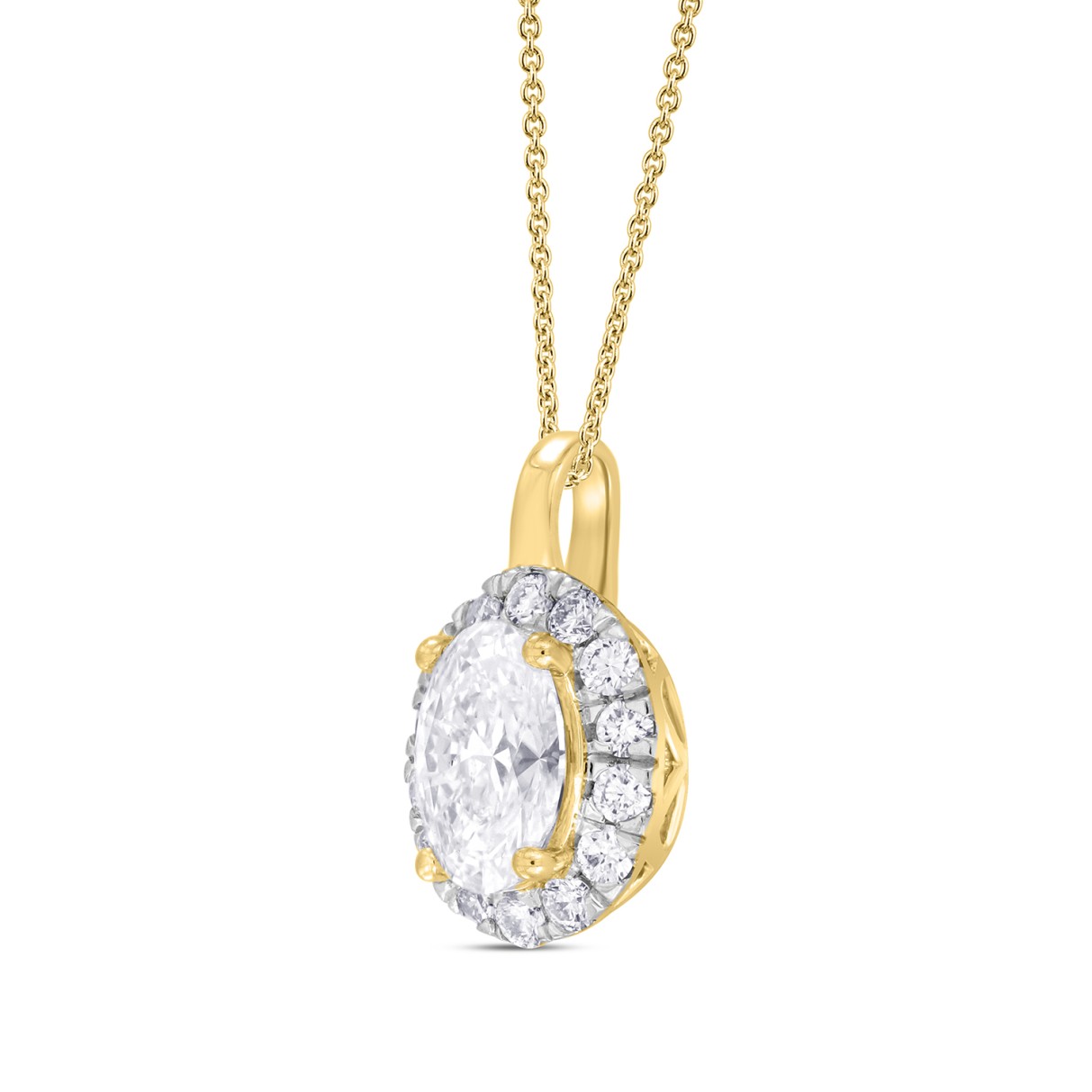 LADIES PENDANT WITH CHAIN 1 1/3CT ROUND/OVAL DIAMOND 14K YELLOW GOLD (CENTER STONE OVAL DIAMOND 1CT)