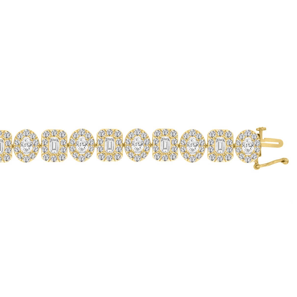 LADIES BRACELET 12 1/2CT ROUND/OVAL/EMERALD DIAMOND 14K YELLOW GOLD (CENTER STONE EMERALD/OVAL DIAMOND 1/4CT )