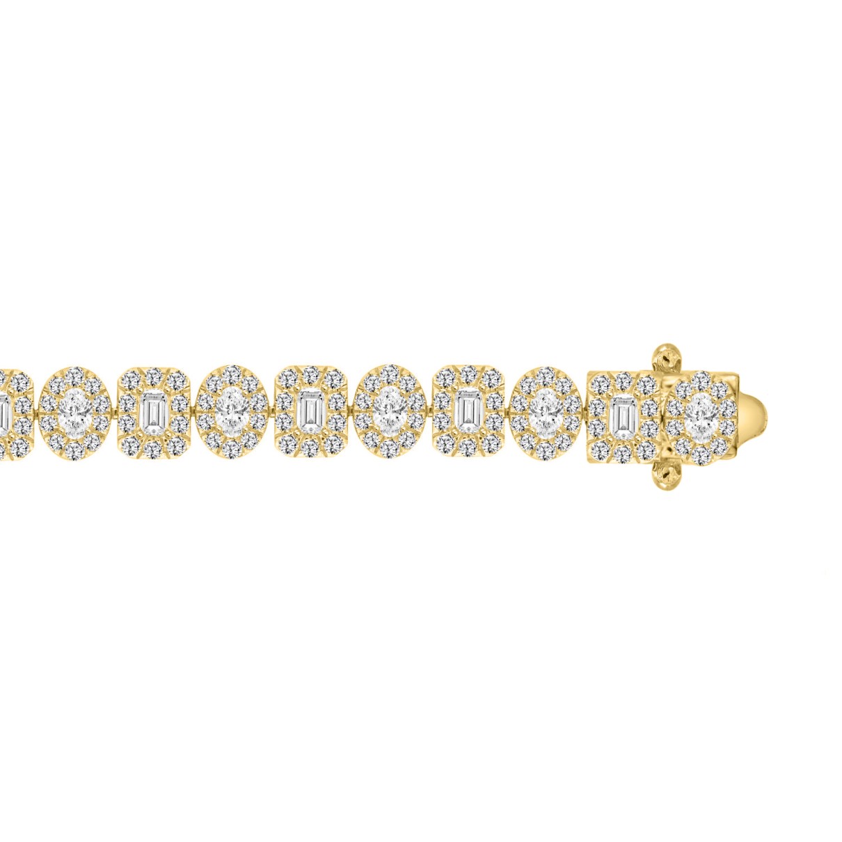 LADIES BRACELET 12 1/2CT ROUND/OVAL/EMERALD DIAMOND 14K YELLOW GOLD (CENTER STONE EMERALD/OVAL DIAMOND 1/4CT )