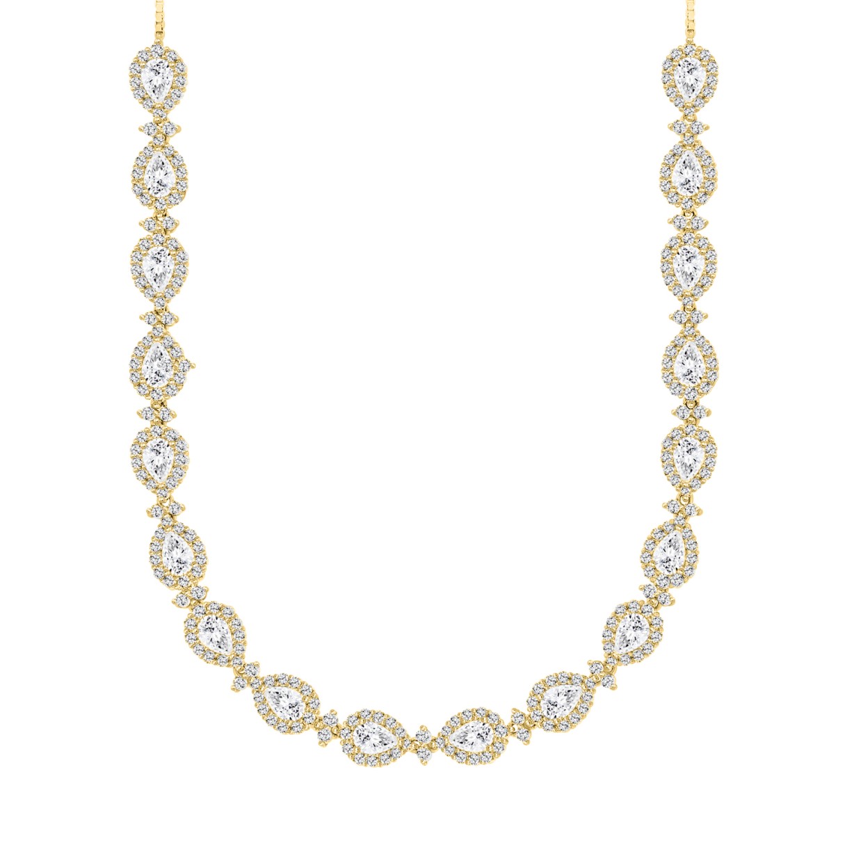 LADIES NECKLACE 16CT ROUND/PEAR DIAMOND 14K YELLOW GOLD