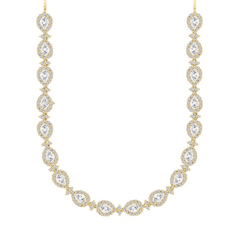 LADIES NECKLACE 16CT ROUND/PEAR DIAMOND 14K YELLOW GOLD