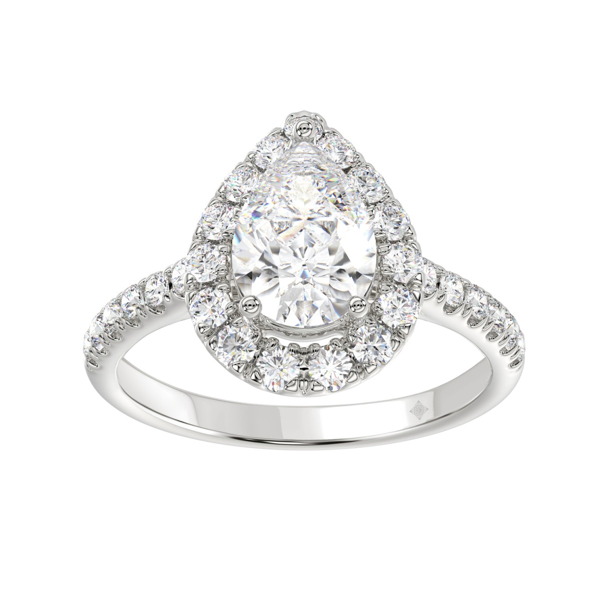 LADIES RING 1 1/2CT ROUND/PEAR DIAMOND 14K WHITE GOLD (CENTER STONE PEAR DIAMOND 1CT)