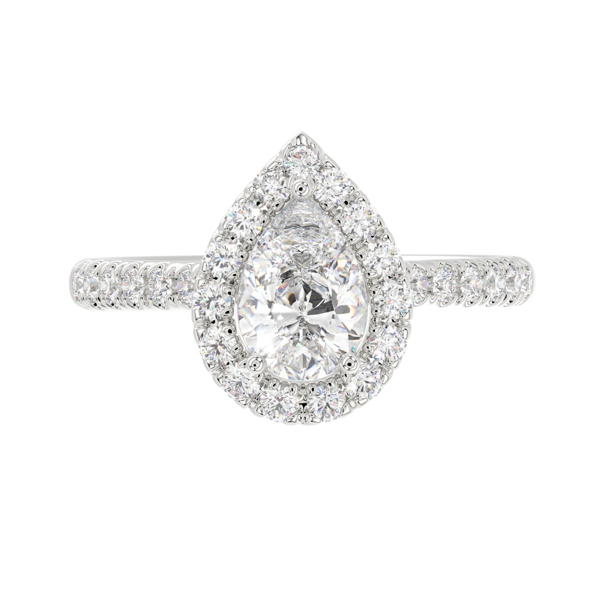 LADIES RING 1 1/2CT ROUND/PEAR DIAMOND 14K WHITE GOLD (CENTER STONE PEAR DIAMOND 1CT)