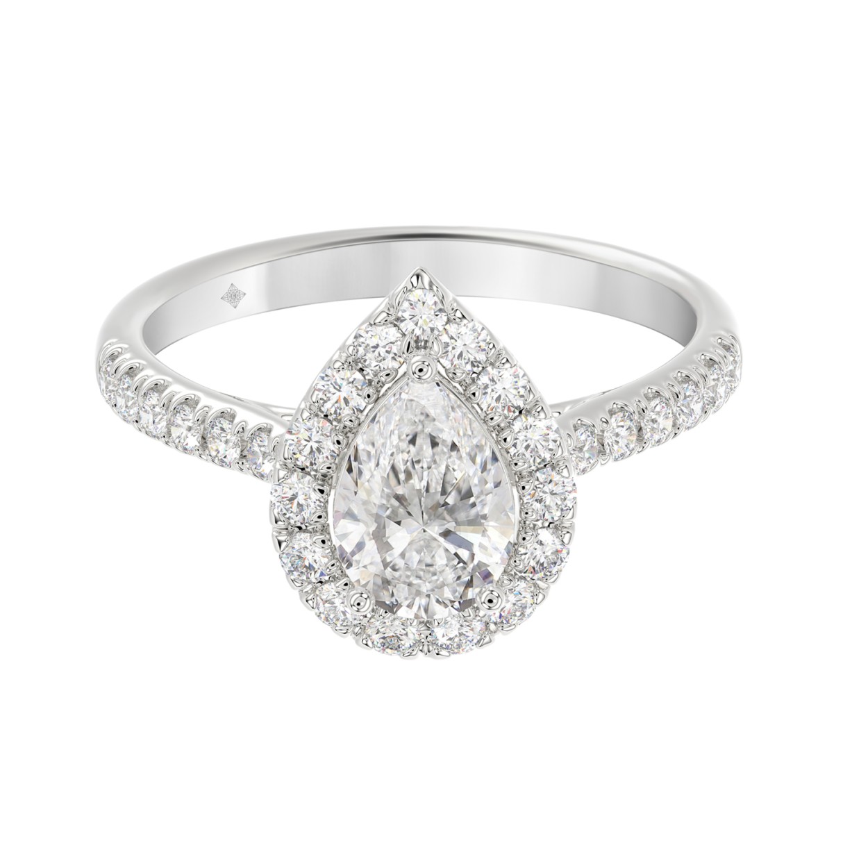 LADIES RING 1 1/2CT ROUND/PEAR DIAMOND 14K WHITE GOLD (CENTER STONE PEAR DIAMOND 1CT)