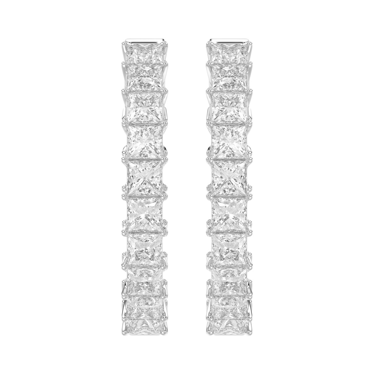 LADIES HOOP EARRINGS 5CT PRINCESS DIAMOND 14K WHITE GOLD