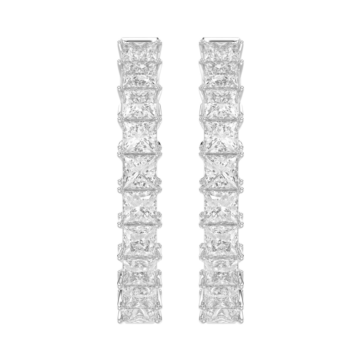 LADIES HOOP EARRINGS 5CT PRINCESS DIAMOND 14K WHITE GOLD