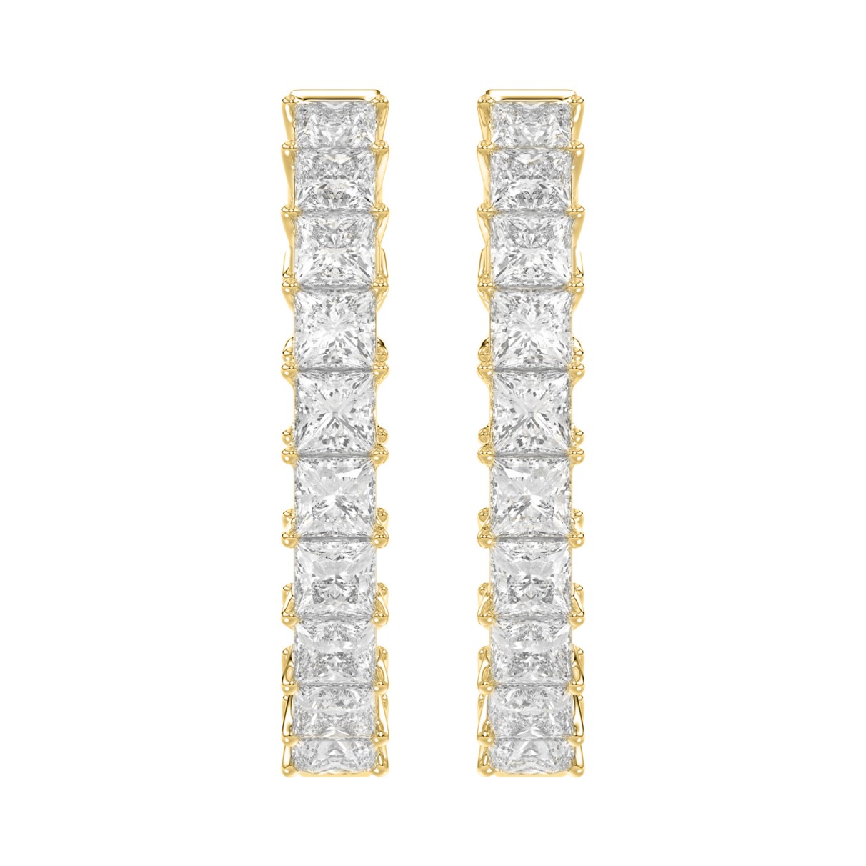 LADIES HOOP EARRINGS 5CT PRINCESS DIAMOND 14K YELLOW GOLD