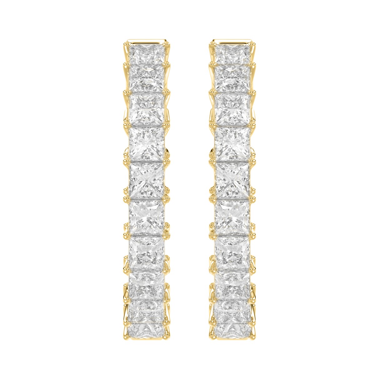 LADIES HOOP EARRINGS 5CT PRINCESS DIAMOND 14K YELLOW GOLD