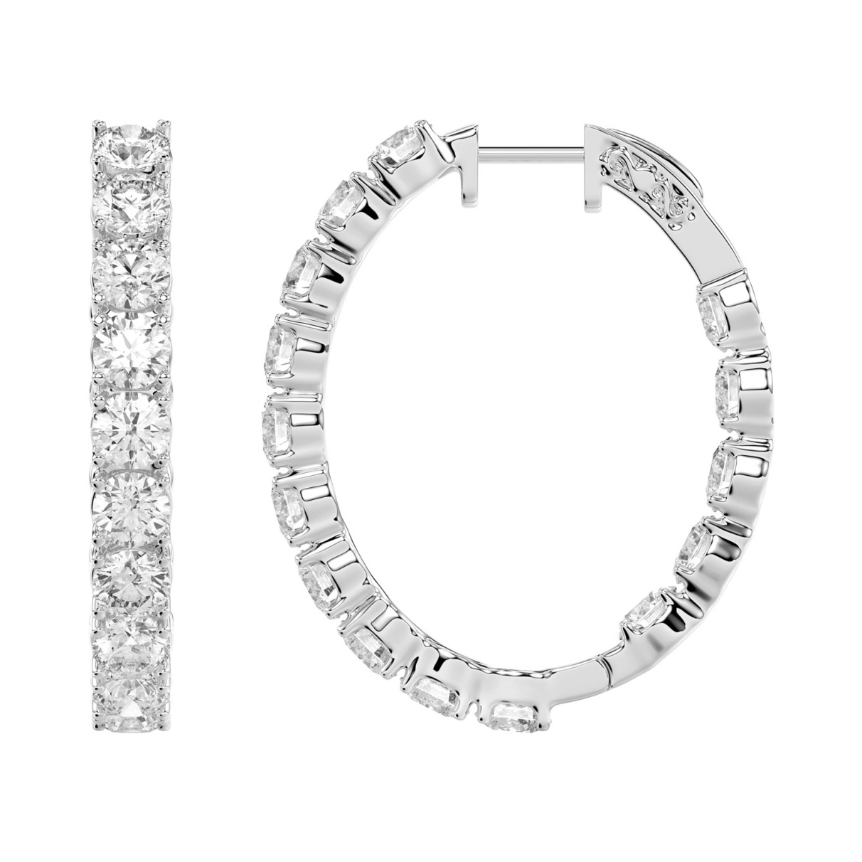 LADIES HOOP EARRINGS 7CT ROUND DIAMOND 14K WHITE GOLD