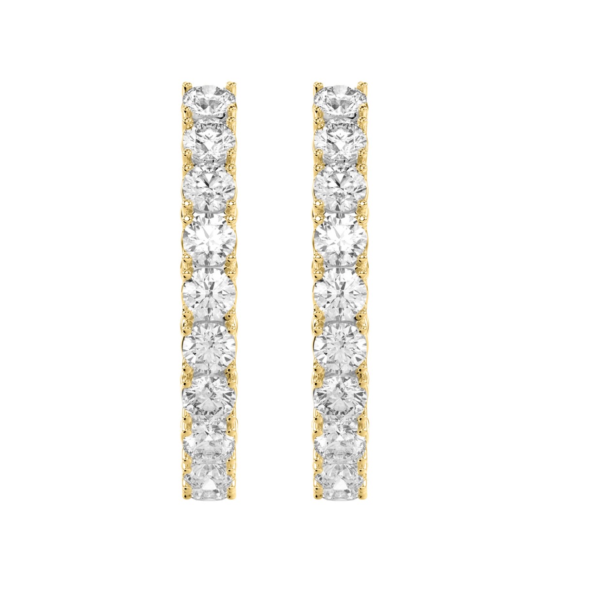 LADIES HOOP EARRINGS 7CT ROUND DIAMOND 14K YELLOW GOLD