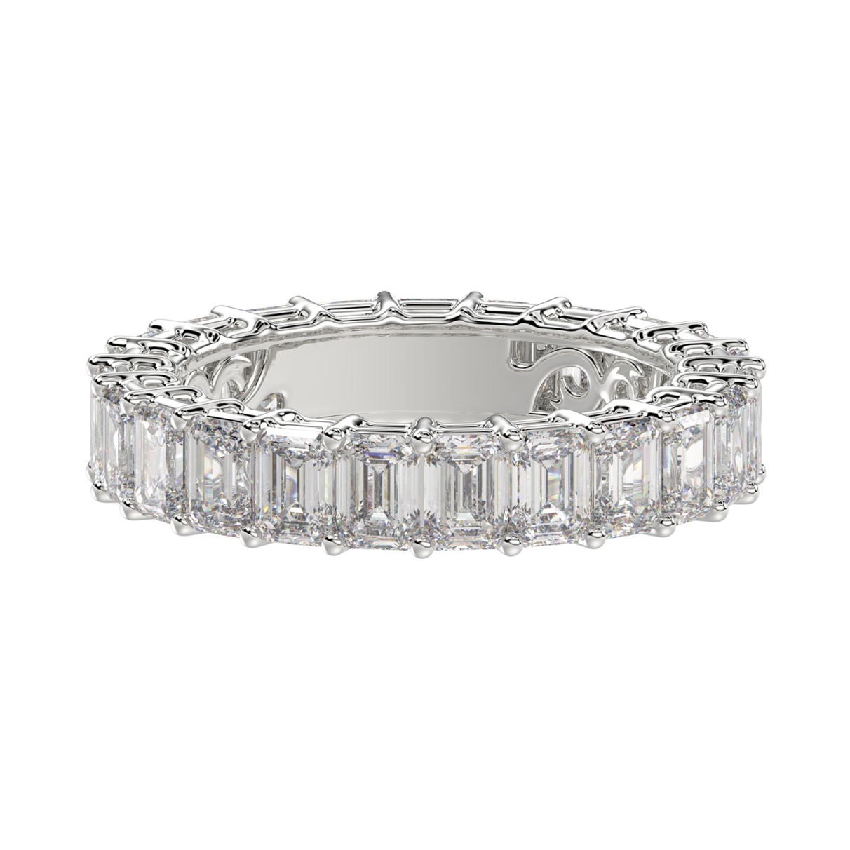 LADIES ETERNITY BAND 3CT EMERALD DIAMOND 14K WHITE GOLD