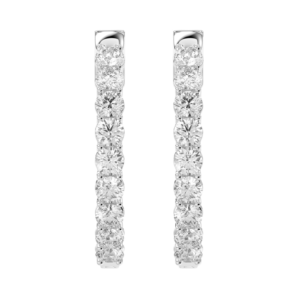 LADIES HOOP EARRINGS 3CT ROUND DIAMOND 14K WHITE GOLD