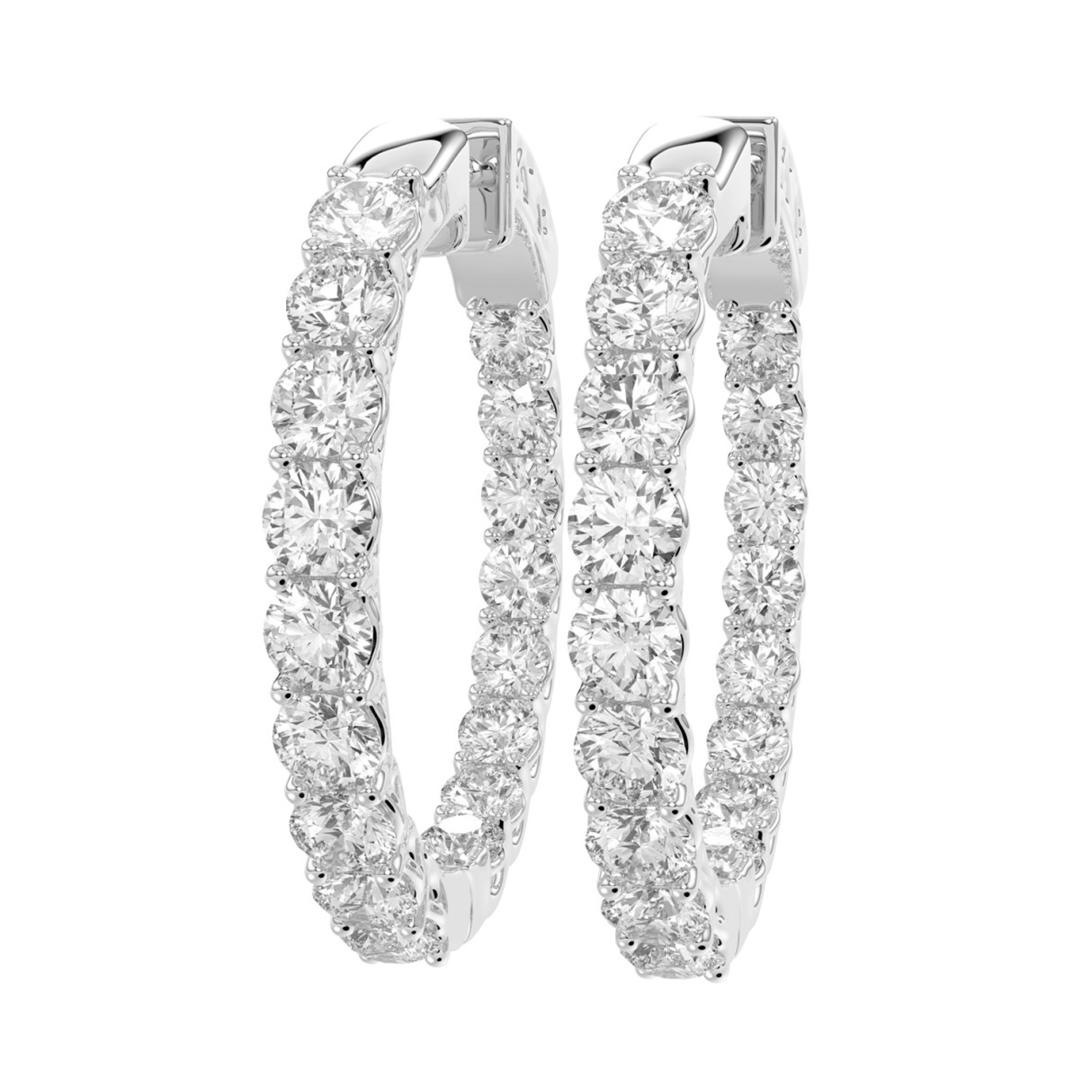 LADIES HOOP EARRINGS 3CT ROUND DIAMOND 14K WHITE GOLD