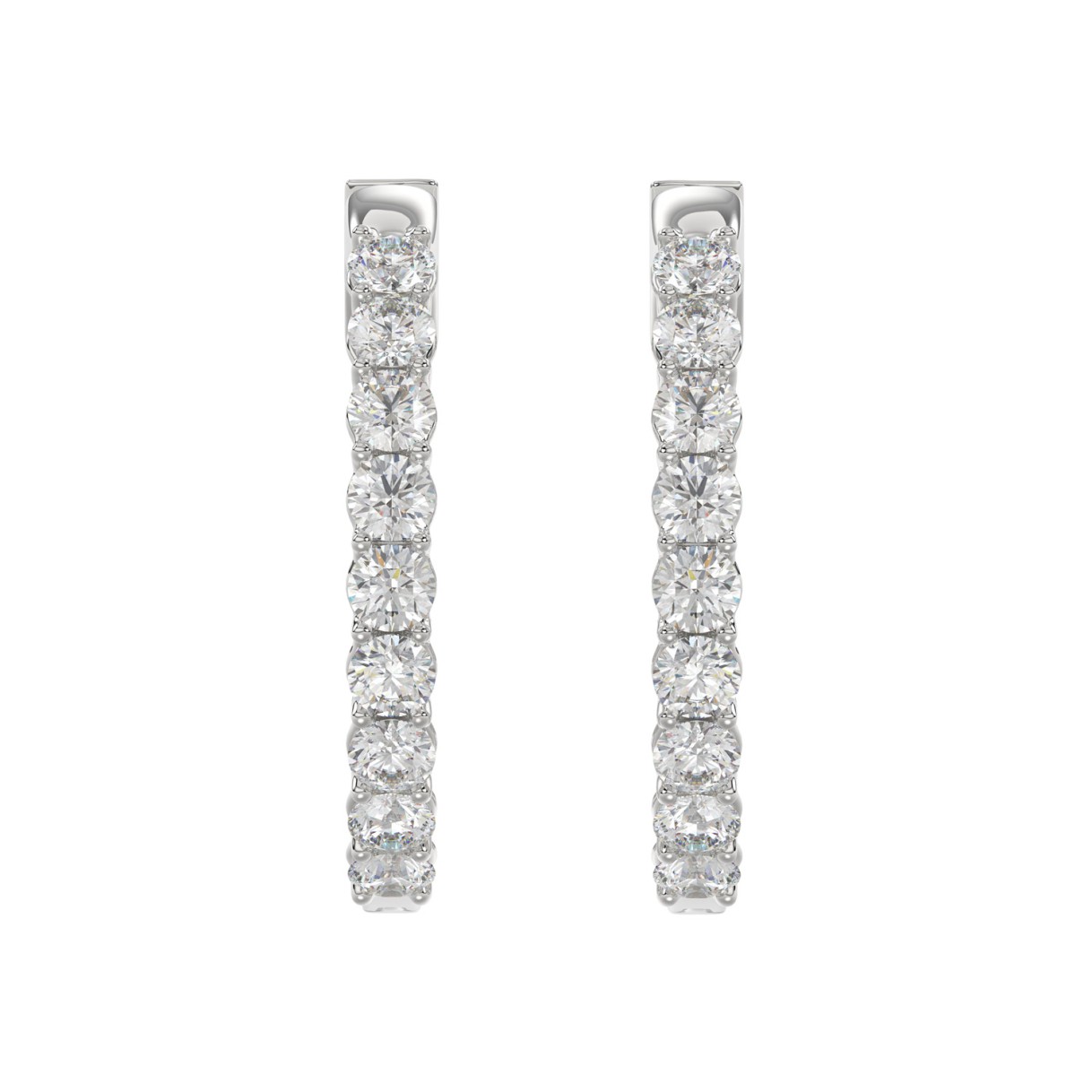 LADIES HOOP EARRINGS 3CT ROUND DIAMOND 14K WHITE GOLD