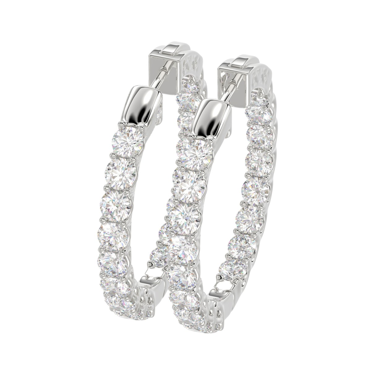 LADIES HOOP EARRINGS 3CT ROUND DIAMOND 14K WHITE GOLD