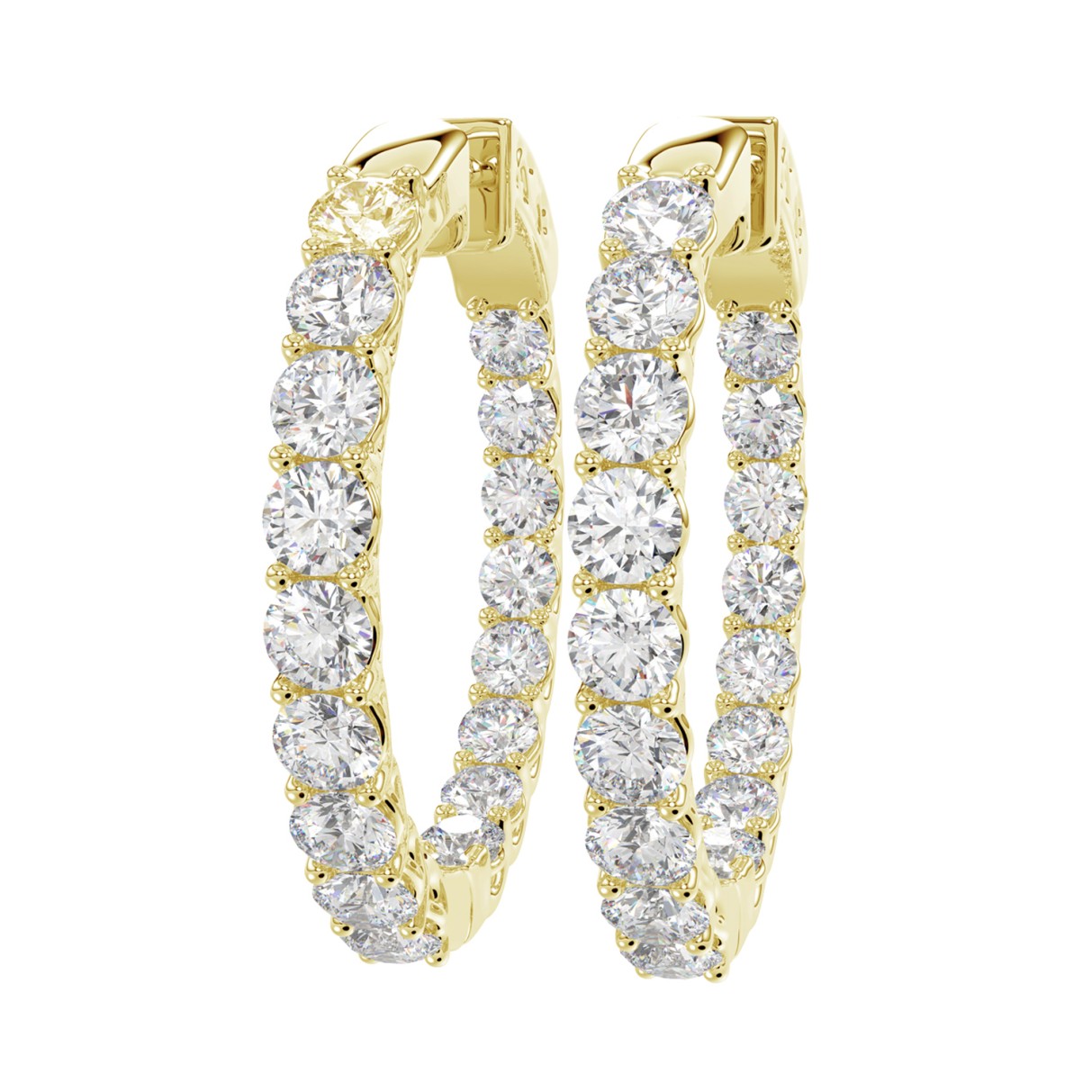 LADIES HOOP EARRINGS 3CT ROUND DIAMOND 14K YELLOW GOLD