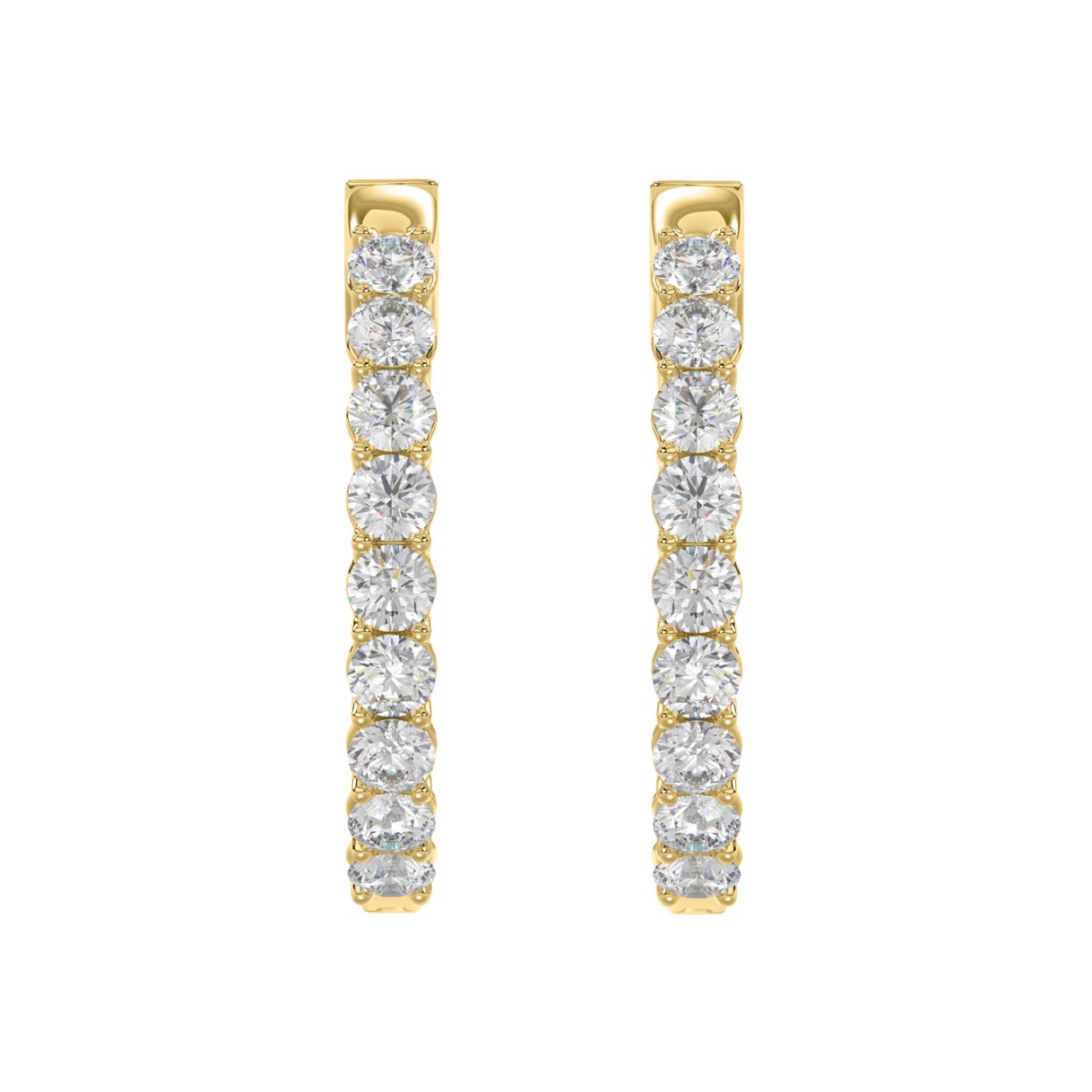 LADIES HOOP EARRINGS 3CT ROUND DIAMOND 14K YELLOW GOLD