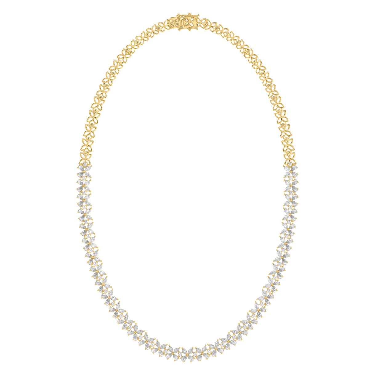 LADIES NECKLACE 19 1/2CT ROUND/PEAR/MARQUISE DIAMOND 14K YELLOW GOLD