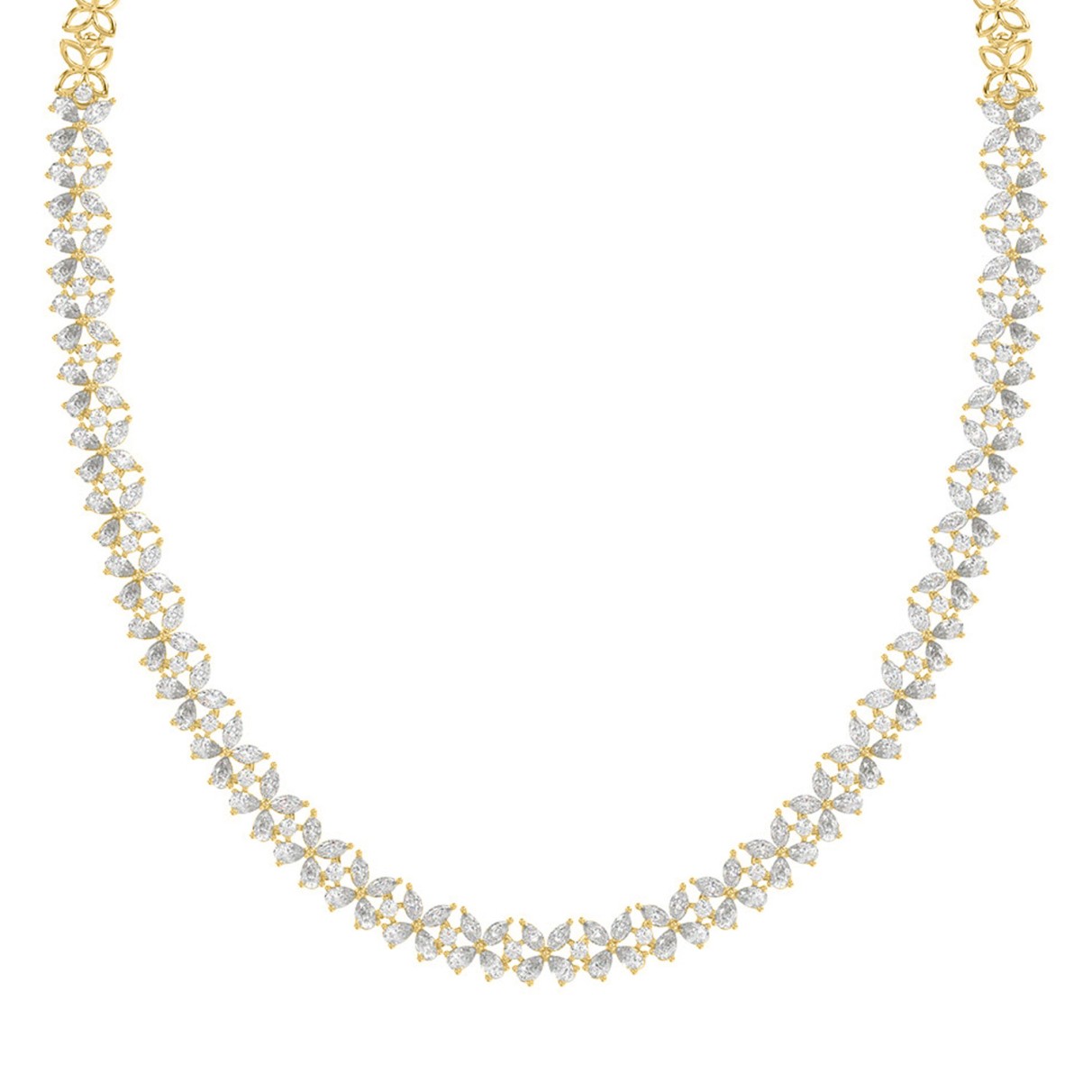 LADIES NECKLACE 19 1/2CT ROUND/PEAR/MARQUISE DIAMOND 14K YELLOW GOLD