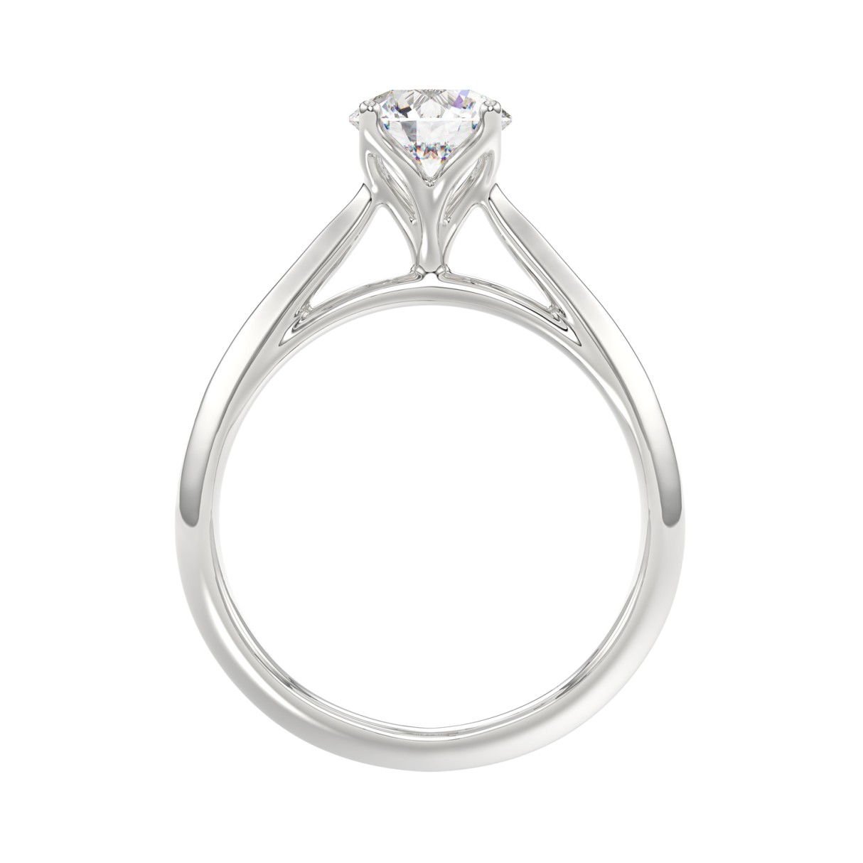 LADIES SOLITAIRE RING 1CT ROUND DIAMOND 14K WHITE GOLD